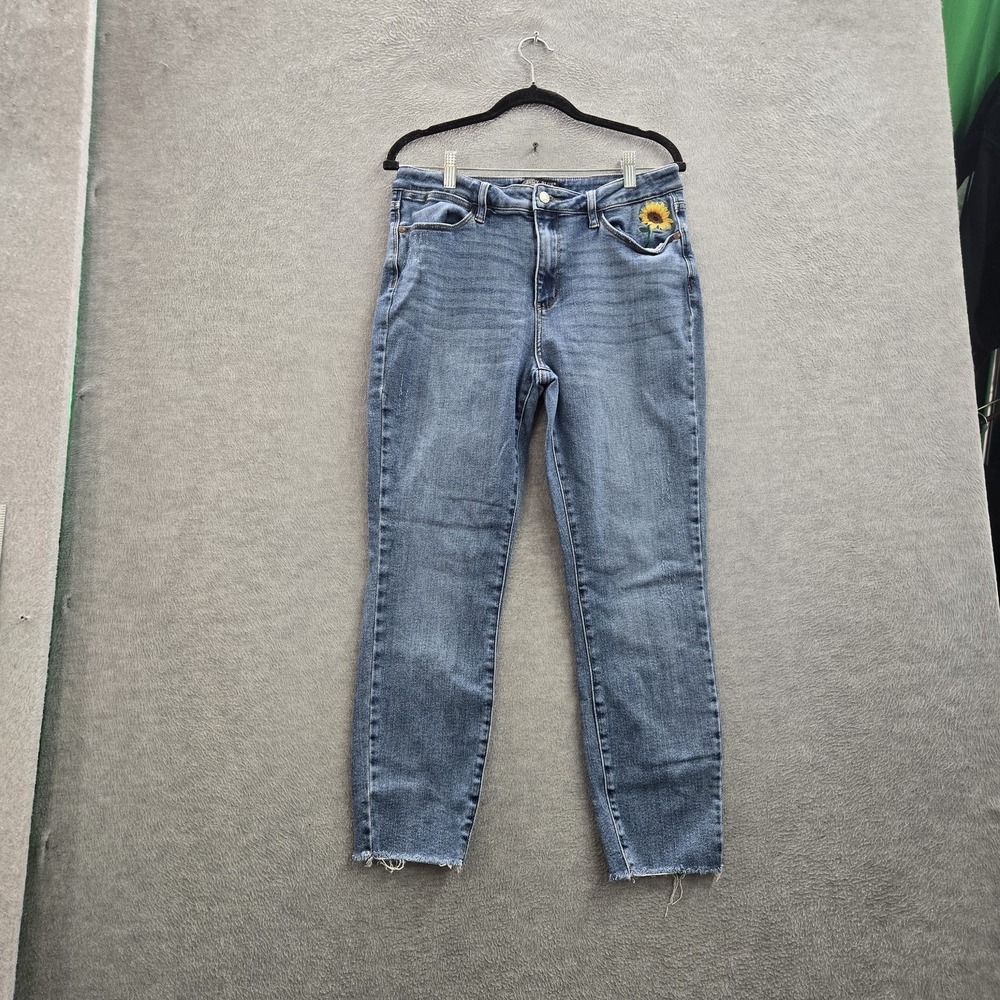 Judy Blue Women Jeans 13/31 Blue Denim Embroidered Sunflower Girlfriend